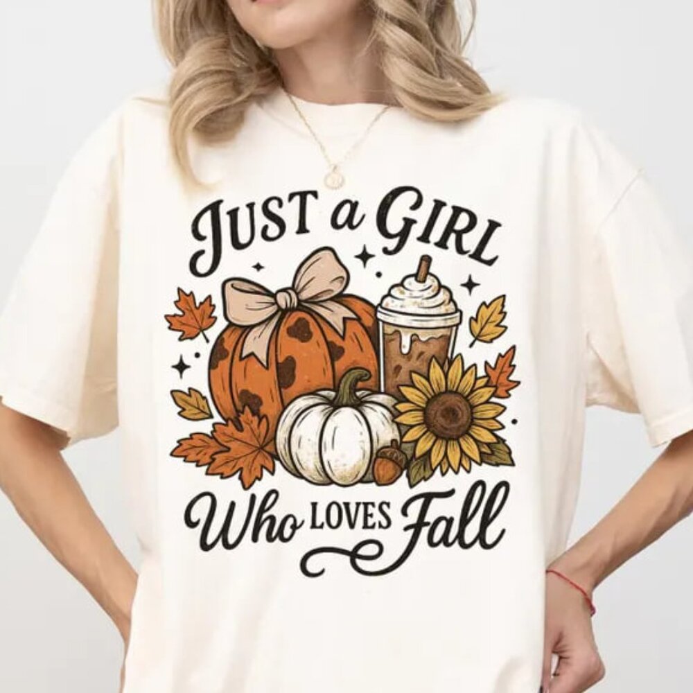Just a Girl Who Loves Fall Short Sleeve Tee - Cream